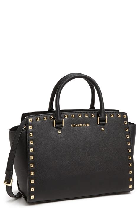 Michael Kors Selma Large Saffiano Leather Studded Satchel 